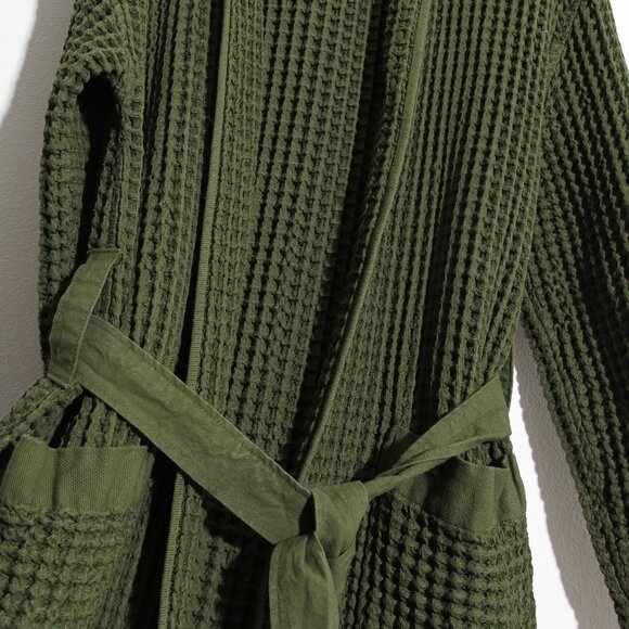 Onsen Supima Cotton Waffle Bath Robe Forest Green Unisex Hooded Size Medium - Picture 7 of 13